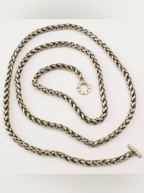 Vintage Agatha Paris Woven Wheat Link Necklace Chain Silver Tone 32” Extra Long